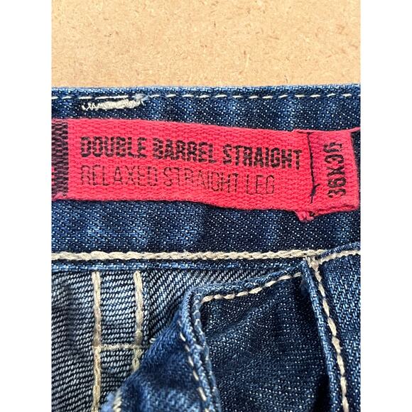 Rock & Roll Cowboy Mens 36x36 Blue Double Barrel Straight Relaxed Fit Denim Jean - Picture 5 of 8